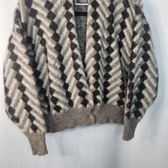 Samband of Iceland Vtg Wool Crop Cardigan Sweater Herringbone Chunky Knit XL - Picture 3 of 9